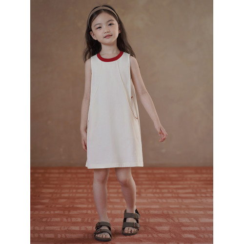 哈齒童裝兒童夏裝杏色裙子女童背心裙速乾透氣夏季薄連衣裙中大童