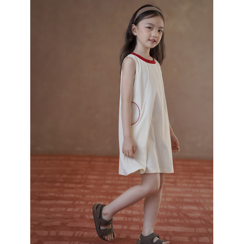 哈齒童裝兒童夏裝杏色裙子女童背心裙速乾透氣夏季薄連衣裙中大童