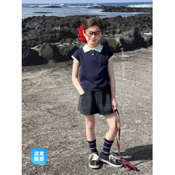【布丁】藍小爸童裝女童拼接針織親子背心夏季新款POLO衫無袖上衣