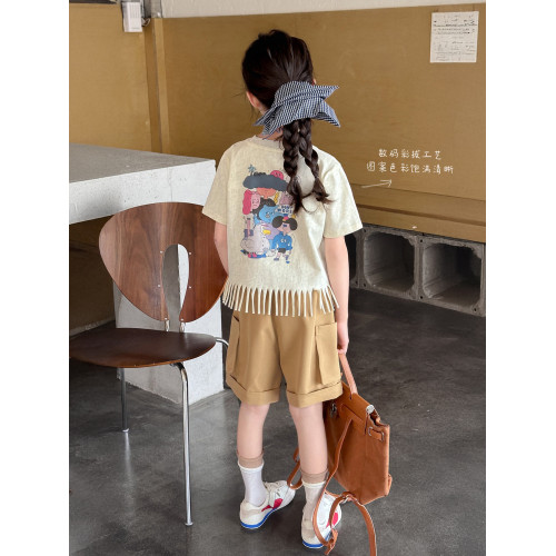 【流蘇T】藍小爸童裝女童設計感短袖夏季新款時尚兒童洋氣流蘇T恤