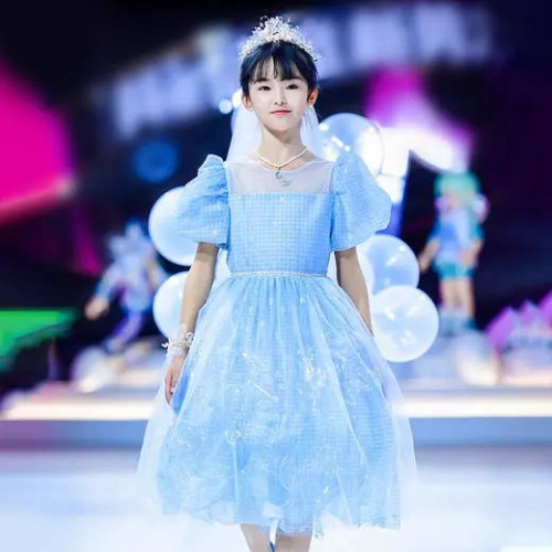 A033笛家女童公主裙2025夏裝泡泡袖公主裙長裙子兒童連衣裙