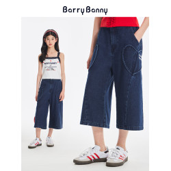 BarryBanny女童牛仔褲2025夏季新款兒童七分褲寬松濶腿褲直筒褲子