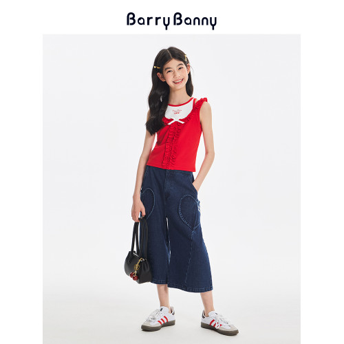 BarryBanny女童牛仔褲2025夏季新款兒童七分褲寬松濶腿褲直筒褲子