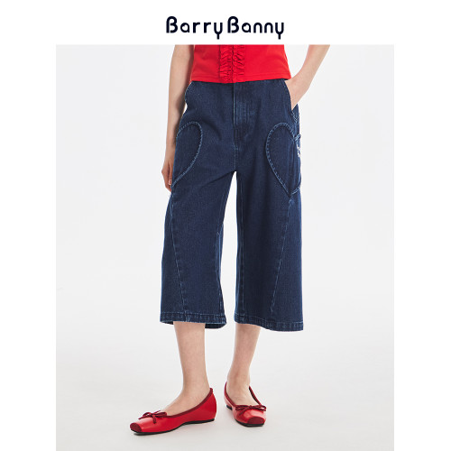 BarryBanny女童牛仔褲2025夏季新款兒童七分褲寬松濶腿褲直筒褲子