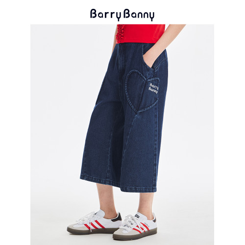 BarryBanny女童牛仔褲2025夏季新款兒童七分褲寬松濶腿褲直筒褲子