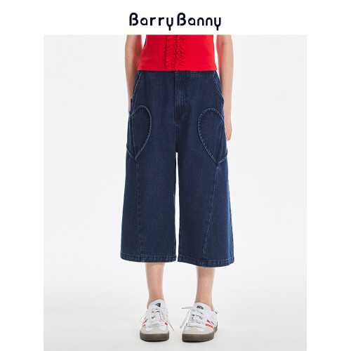 BarryBanny女童牛仔褲2025夏季新款兒童七分褲寬松濶腿褲直筒褲子