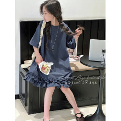 孫小美kids 木耳邊女童連衣裙夏裝兒童短袖裙子2025新款女孩A字裙