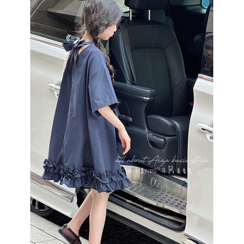 孫小美kids 木耳邊女童連衣裙夏裝兒童短袖裙子2025新款女孩A字裙