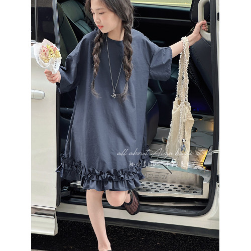 孫小美kids 木耳邊女童連衣裙夏裝兒童短袖裙子2025新款女孩A字裙