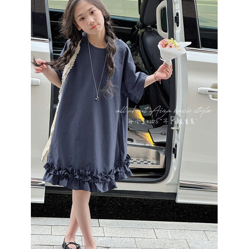 孫小美kids 木耳邊女童連衣裙夏裝兒童短袖裙子2025新款女孩A字裙