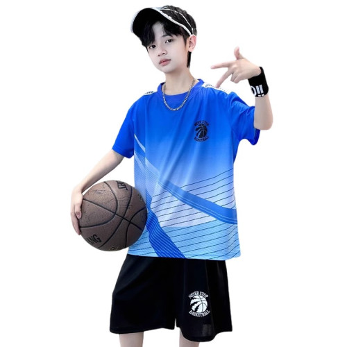 巴拉新品男童夏裝冰絲球衣運動服套裝中大童夏季短袖寬鬆速乾球服
