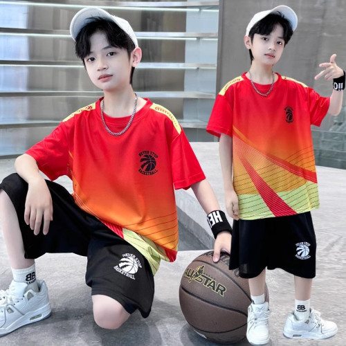 巴拉新品男童夏裝冰絲球衣運動服套裝中大童夏季短袖寬鬆速乾球服