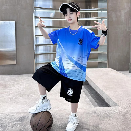 巴拉新品男童夏裝冰絲球衣運動服套裝中大童夏季短袖寬鬆速乾球服
