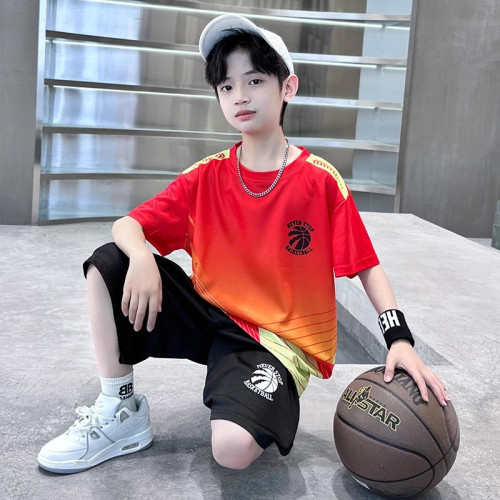 巴拉新品男童夏裝冰絲球衣運動服套裝中大童夏季短袖寬鬆速乾球服