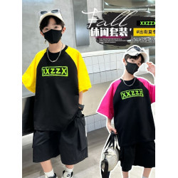 安哼安哼男童夏裝套裝2025新款兒童夏季薄款短袖中大童夏款洋氣男