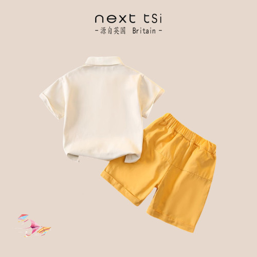 next tsi男童夏季時髦套裝小男孩卡通短袖POLO衫短褲痞帥兩件套