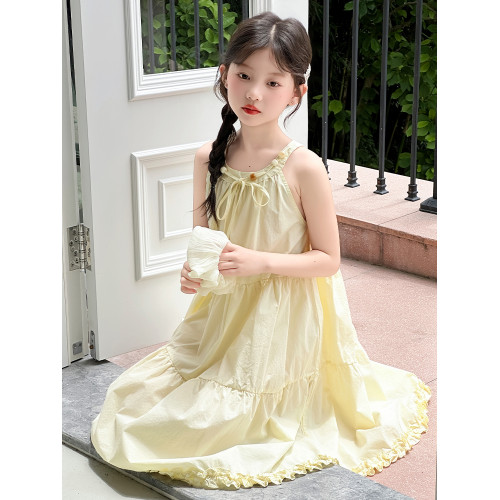 女童夏天超好看連衣裙2025新款女大童無袖度假風兒童海邊公主裙子