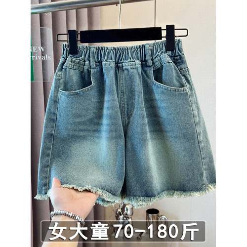 女大童大碼胖女童12-13-15嵗女孩夏薄款牛仔短褲夏日輕薄濶腿褲子