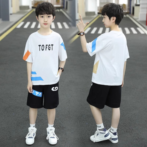 巴拉新款童裝男童夏裝短袖套裝夏季中大童兒童炸街衣服男孩帥氣潮