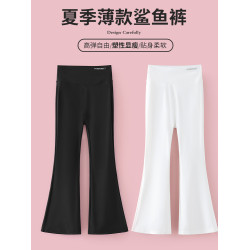 女童黑白褲子夏季新款兒童瑜伽褲夏裝微喇鯊魚褲女大童薄款喇叭褲