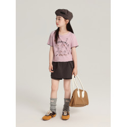 布丁哈魯童裝夏裝女童圓領短袖2026夏季新款兒童字母塗鴉短袖T恤