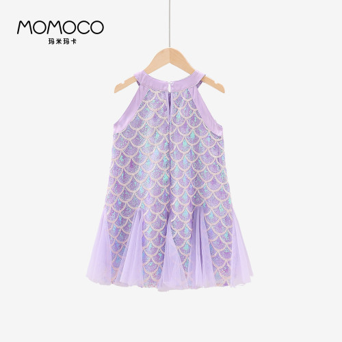 MOMOCO/瑪米瑪卡女童美人魚連衣裙2025新款夏季中大童公主掛脖裙