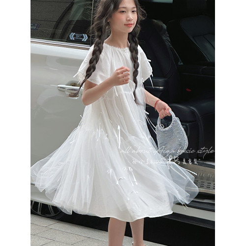 孫小美kids蝴蝶結網紗女童連衣裙2025新款夏裝兒童裙子女孩公主裙