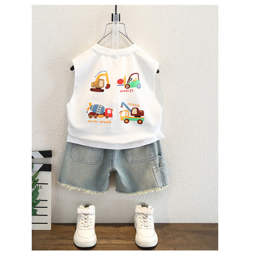 兒童夏季衣服洋氣小孩子韓版圓領無袖衫男童夏裝背心卡通潮童裝
