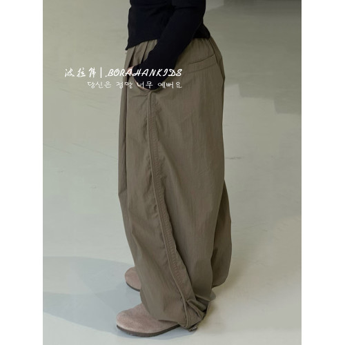 波拉韓童裝女童休閒褲2025春夏兒童寬松哈倫褲中大童簡約工裝褲子