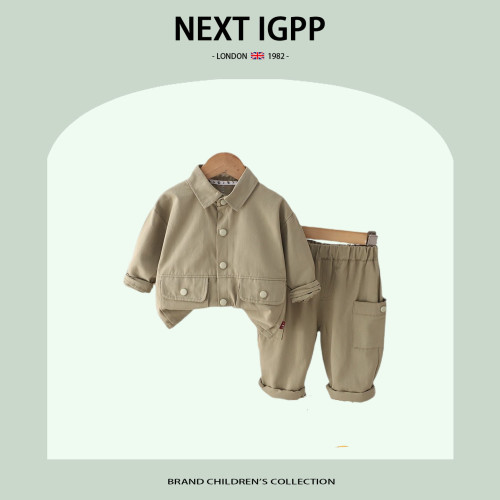 英國NEXT IGPP 兒童秋裝套裝男童新款襯衫外套帥氣休閒工裝兩件套