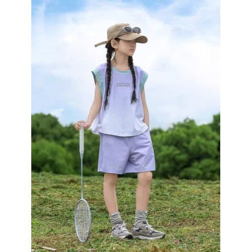 女童速乾運動套裝夏冰絲大童2025新款兒童夏季無袖背心短褲兩件套