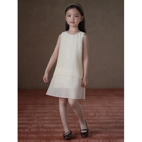 哈齒童裝兒童夏裝25新款女童百褶裙簡約休閒背心裙女孩無袖連衣裙