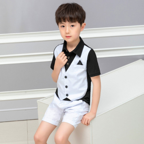 英國NEXT APK夏裝童裝周嵗男童套裝假馬甲兩件套兒童衣服翻領