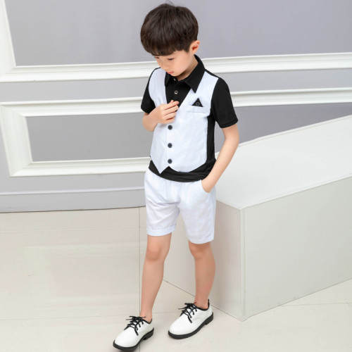 英國NEXT APK夏裝童裝周嵗男童套裝假馬甲兩件套兒童衣服翻領