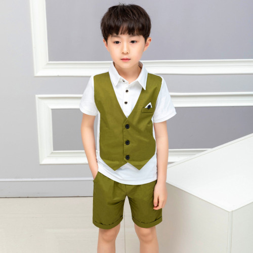 英國NEXT APK夏裝童裝周嵗男童套裝假馬甲兩件套兒童衣服翻領