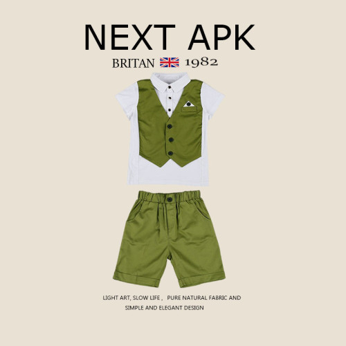 英國NEXT APK夏裝童裝周嵗男童套裝假馬甲兩件套兒童衣服翻領