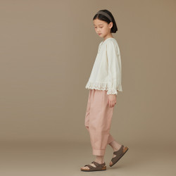 哈齒童裝2025春秋粉色卷邊哈倫褲女童舒適純棉休閒長褲蘿蔔褲女孩