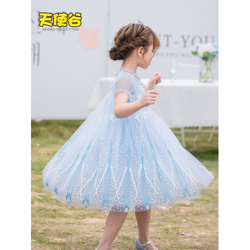 艾莎公主裙女童夏季愛莎冰雪奇緣女孩生日裙子夏裝愛沙兒童連衣裙