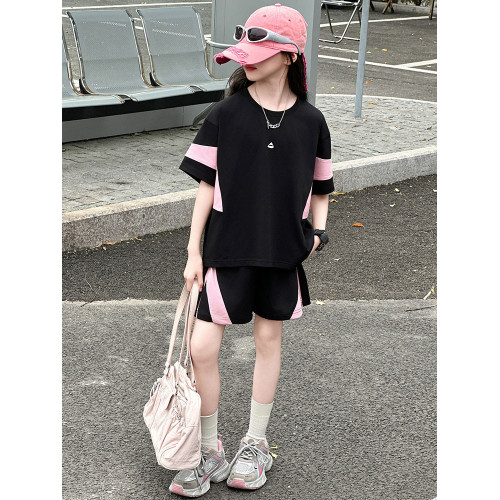 女童夏裝套裝2025新款夏款網紅洋氣8大童夏季短袖t恤小女孩兩件套