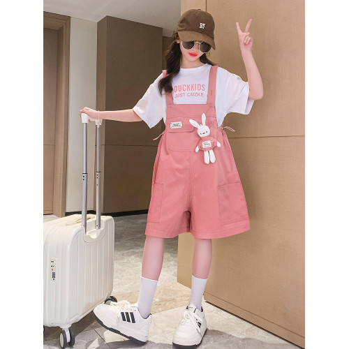 女童背帶褲套裝夏裝2025新款中大童洋氣時髦夏天網紅吊帶褲兩件套