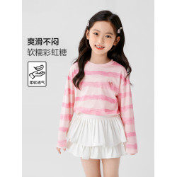 左西女童T恤長袖純棉兒童條紋春秋2026新款春裝女大童打底衫上衣