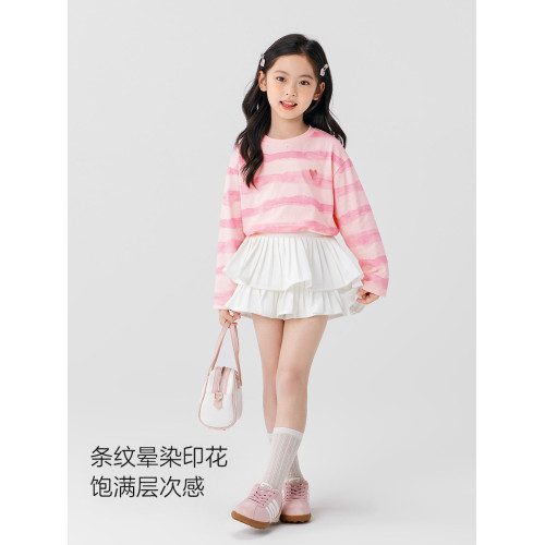 左西女童T恤長袖純棉兒童條紋春秋2026新款春裝女大童打底衫上衣