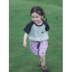 兒童短袖t恤山系戶外2025夏季新品拼色上衣女童插肩袖純棉打底衫
