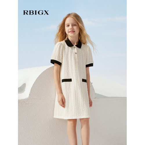 RBIGX瑞比克童裝夏季新款POLO領輕奢女童公主裙舒適撞色連衣裙