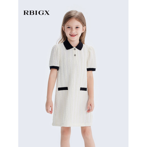 RBIGX瑞比克童裝夏季新款POLO領輕奢女童公主裙舒適撞色連衣裙