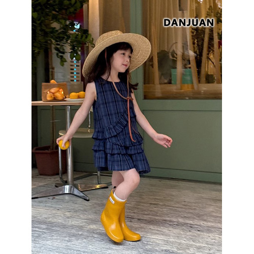 韓國2025夏季新款女童連衣裙兒童夏裝洋氣不規則背心裙女大童裙子