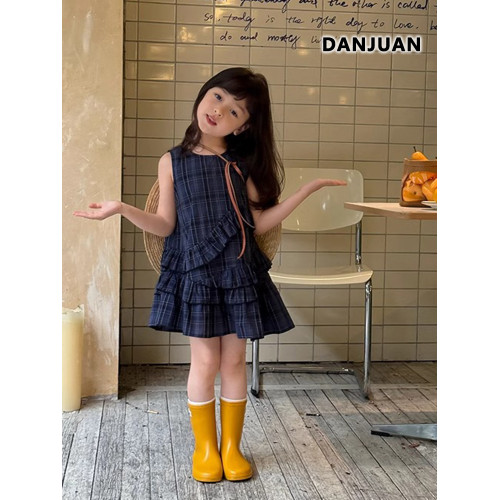 韓國2025夏季新款女童連衣裙兒童夏裝洋氣不規則背心裙女大童裙子