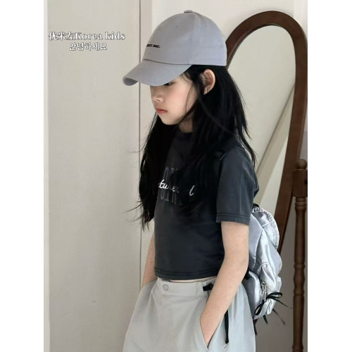 優米左韓國童裝女童短袖T恤2025新款春夏裝洋氣兒童半袖上衣短款