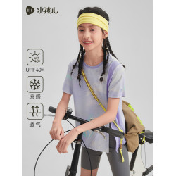 【涼感防曬T恤】水孩兒女童圓領衫短袖2025夏裝新品彈力冰皮上衣