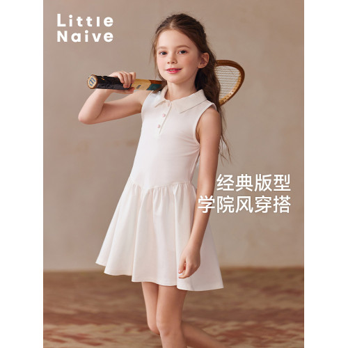 Little Naive女童polo運動連衣裙夏季涼感無袖裙子兒童學院連衣裙